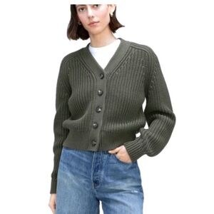 Everlane chunky texture cotton cardigan kambaba green small
